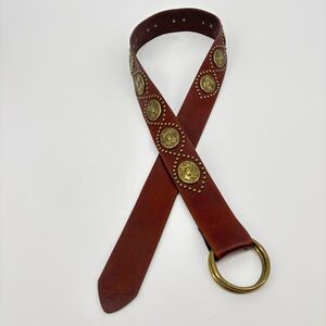 Brown Leather Belt with Gold Hardware Embellishments